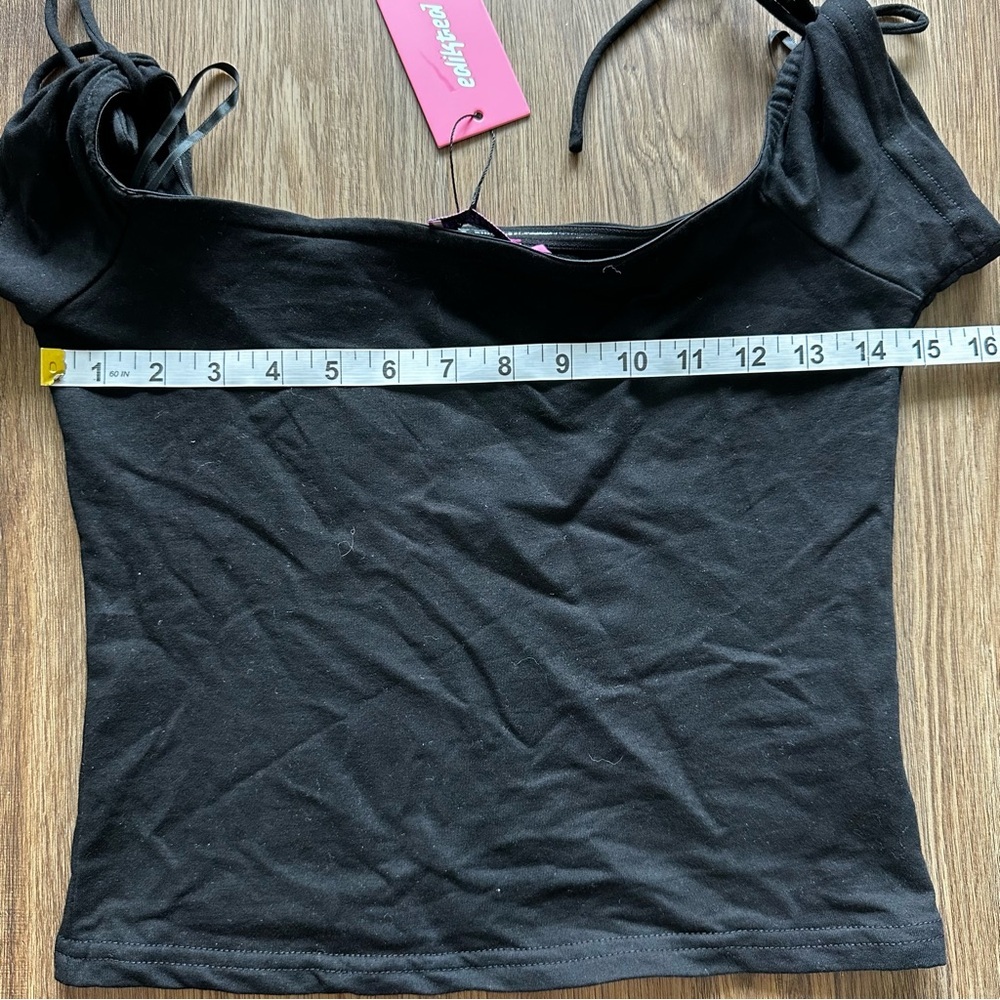 Edikted Women’s Jess Off Shoulder Top Black Medium Tie Sleeve Stretch Y2K NEW - Picture 6 of 9